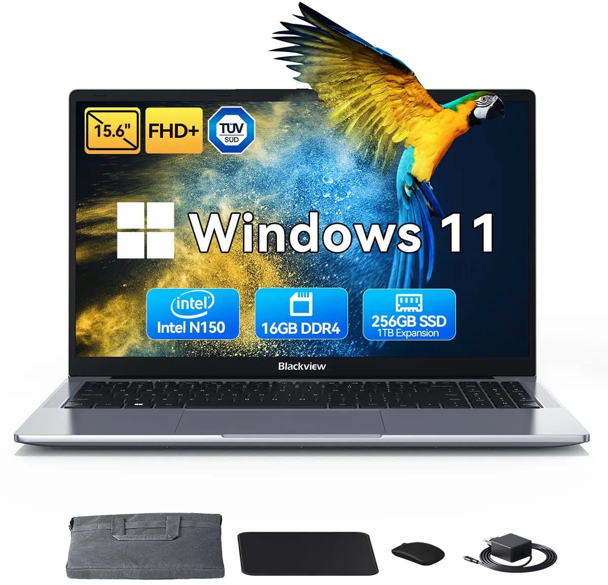 Huidun HiBook 6 Laptop - 15,6 inch Full HD - 16 GB RAM - 256 GB SSD - Intel N150 - Windows 11 Notebook - UHD Graphics - 5000mAh - Grijs — afbeelding 1