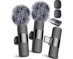 Draadloze Microfoon - 2 Stuks - Microfoon Draadloos - Dasspeld Microfoon Draadloos - Microfoon Bluetooth - Lavalier Microfoon - Geschikt Voor Alle Telefoons - Lavalier - Microfoons - Plug & Play