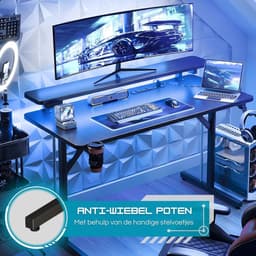 Five Stars® Game Bureau - 100x50x75 cm - Game Bureau met LED verlichting - Zwart Carbon - Gaming Desk - Computertafel - RGB LED Verlichting — thumbnail 5