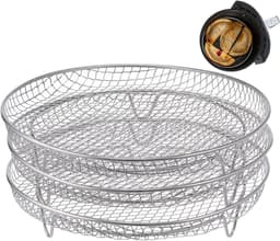 Geschikt voor 7-8 inch Airfryer-accessoires- 3 stapelbare roosters voor instant vortex- Nuwave Airfryer- Ninja Foodi Grill- meerlagig grillrooster van roestvrij staal 304- geschikt voor 5-8 liter Airfryer-oven — thumbnail 1