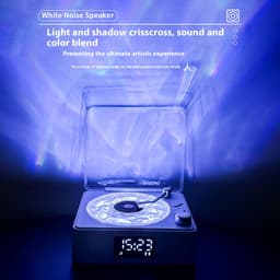 Platenspelers-vinyl lp-sfeerlamp-vinylplatenspeler - Bluetooth-luidspreker - 2025 Nieuwe draagbare retro vinylplatenluidspreker - Verstelbaar licht en tijd - Geschikt voor slaapkamer, feest, wit — thumbnail 3