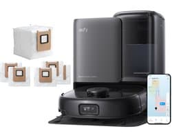 eufy Robotstofzuiger Omni E25 met 6 stofzakken, HydroJet dweilsysteem, 20.000 Pa zuigkracht, DuoSpiral borstels die ontklitten, CornerRover arm voor het schoonmaken van hoeken, alles-in-één station