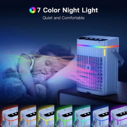 Mini Airco - Mobiele Aircooler - Ventilator & Nachtlamp - Luchtkoeler met Waterreservoir - Verkoeling voor Thuis & Kantoor - USB Aansluiting - 4-in-1 Koelsysteem - Wit — thumbnail 3