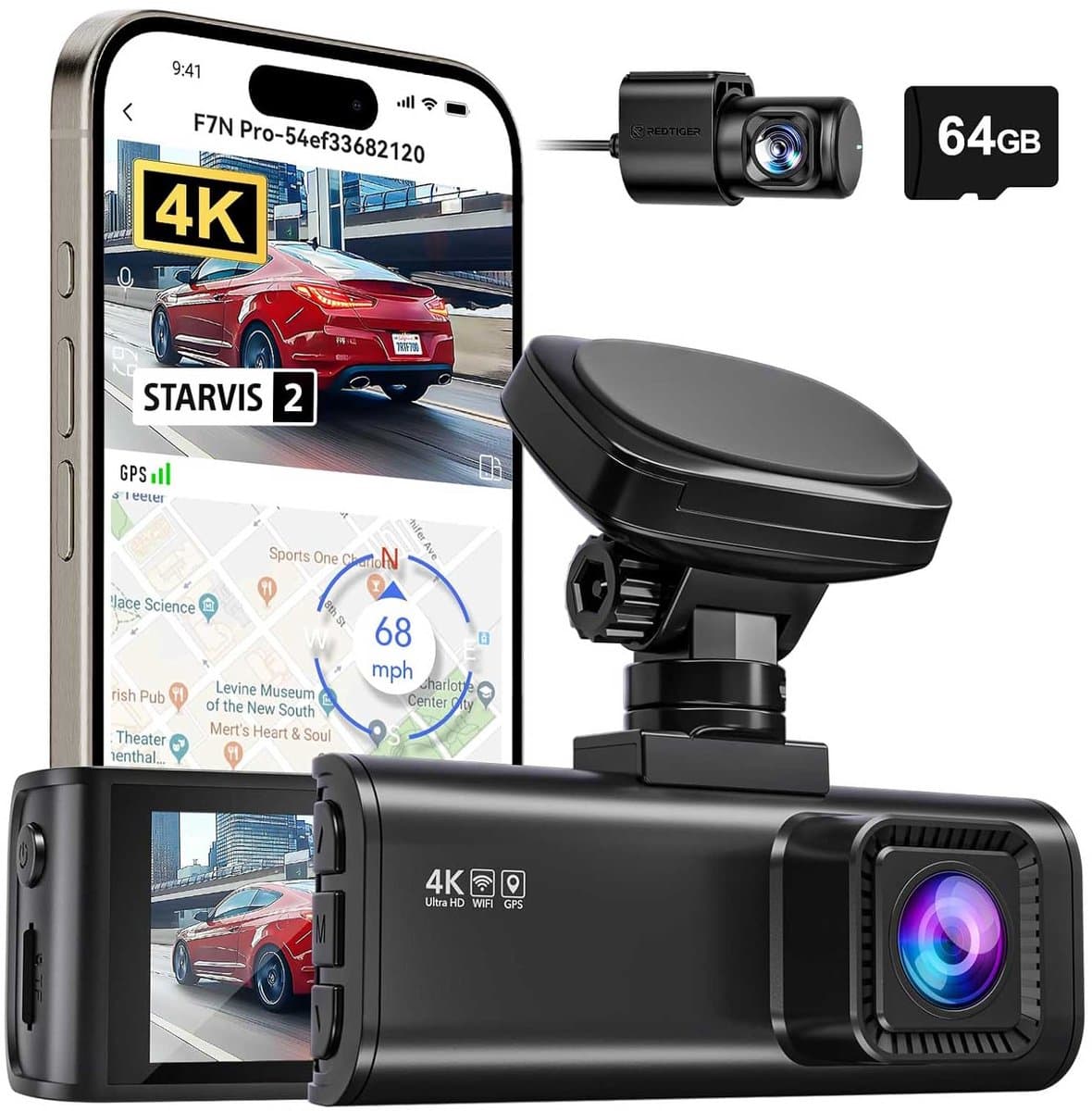 Redtiger F7N Pro 4K Wifi GPS 2CH 64GB — afbeelding 1