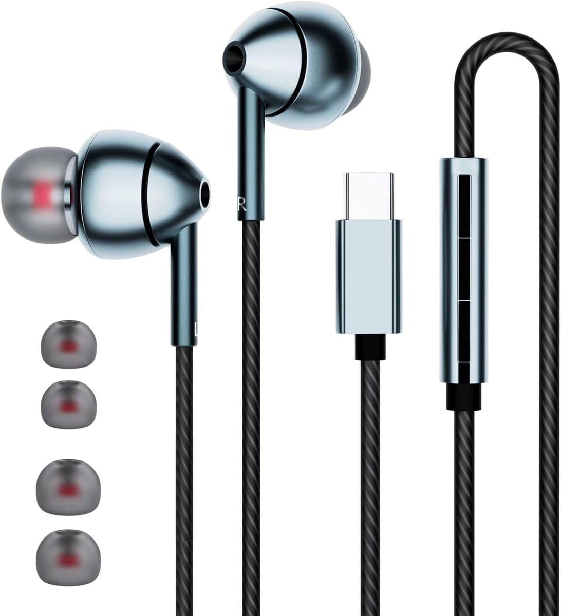 Sounix USB C-hoofdtelefoon - Bedrade oordopjes - In-ear oordopjes van type C met microfoon - Volumeregeling - Bas stereo - Ruisonderdrukking — afbeelding 1