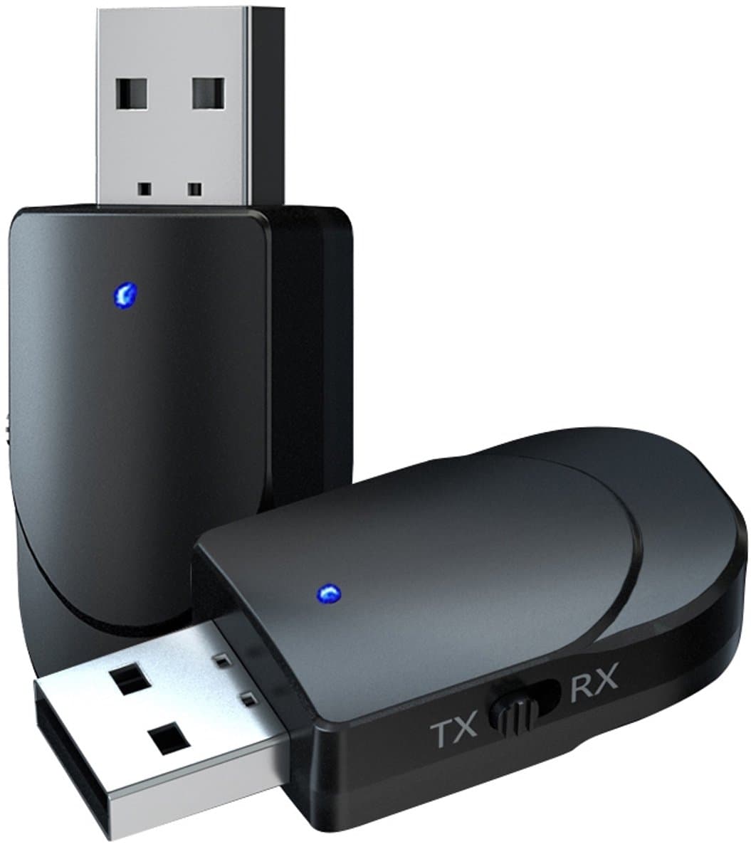 USB Bluetooth 5.0 Transmitter & Receiver - Draadloze Zender / Ontvanger met 3.5mm Jack AUX Kabel - Voor PC, TV, Speaker en Auto - zwart — afbeelding 1