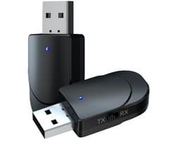 USB Bluetooth 5.0 Transmitter & Receiver - Draadloze Zender / Ontvanger met 3.5mm Jack AUX Kabel - Voor PC, TV, Speaker en Auto - zwart
