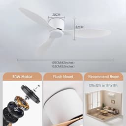 Kioki Plafondventilator - 106cm - Afstandsbediening + App besturing - Plafond Ventilator - Wit - Slaapkamer - Timer - 6 standen - Plafonniere — thumbnail 4