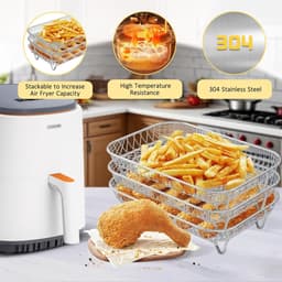 3 laags frituurpan - BBQ rek - Steak Koelrek - Stapelbaar droogrek - Ovenrooster - Geschikt voor ovens en airfryers voor het drogen, grillen en frituren van voedsel (19*13,5 cm - Zilver) — thumbnail 3