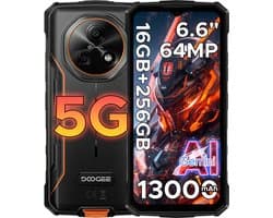 DOOGEE Fire 7 5G -Robuuste Smartphone-Outdoor Phone-16GB + 256GB/2TB- Android 15-6.6 inch HD+90Hz -13000mAh/18W -64MP+16MP AI Dual Camera-Construction Site Dedicated Phone-IP68 Waterproof-Dustproof-NFC-OTG-3 Card Slots