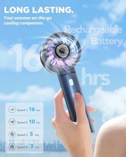 Mini Draagbare Ventilator - USB Oplaadbare Handzakventilator met 4 Snelheden en 16 Uur Accuduur voor Thuis, Kantoor en Reizen - Stil en Compact — thumbnail 2