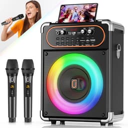 Karaoke Set - 2 draadloze microfoons – 500W - LichtFX & opnamefunctie - Verschillende aansluitingen - Karaoke set voor volwassenen — thumbnail 1