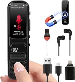 Digitale Dictafoon - Voice Recorder - 64GB Opslag - Ruisonderdrukking - USB Oplaadbaar - voor Vergaderingen en Interviews - Zwart — thumbnail 1