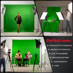 Pixetool Green screen 3 x 3M met Achtergrondsysteem 2,6 x 3M – Fotostudio Set – Greenscreen Set – Inclusief, Softbox, Paraplu’s, Lamphouders, LED lampen, Reflectiescherm & Draagtas — thumbnail 2
