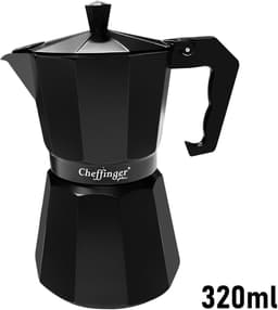 Cheffinger, Italiaanse Koffiezetapparaat 320ml 6 Kopjes van Aluminium met Ergonomisch Handvat, Zwart — thumbnail 3