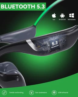 White-Label® Bone Conduction Headphone - Koptelefoon voor Activiteiten - Draadloos - Bleutooth - Zwart met groen — thumbnail 5