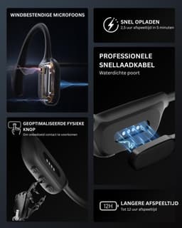 White-Label® Bone Conduction Headphone - Koptelefoon voor Activiteiten - Draadloos - Bleutooth - Zwart — thumbnail 3