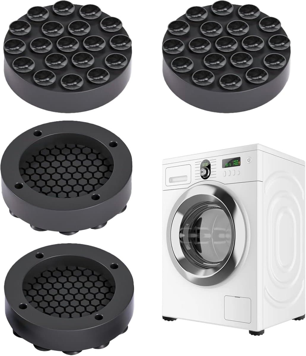 Set van 4 Vibro-isolerende Voetjes voor Wasmachine en Droger - Antislip Trillingsdempers (Zwart, 45 mm Binnenmaat) — afbeelding 1
