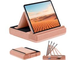Opvouwbare Tablet Kussenstandaard – Verstelbare Tablet Standaard voor Schoot, Bureau of Bed – Met Stylushouder – Geschikt voor iPad, Tablet en E-reader-Perzik