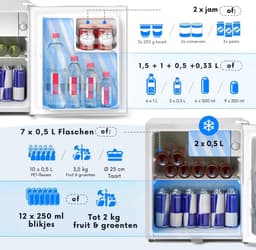 Stillstern Mini Koelkast E 45L met Automatische Ontdooiing, Slot, Vriesvak, stil, ideaal voor keuken, kantoor, slaapkamer, hotels en kleine appartementen Kleine koelkast Minibar Drankkoelkast Zilver [Energieklasse E] — thumbnail 4