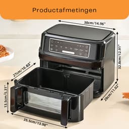 ElevateCommerce - XXL Airfryer 12L – Heteluchtfriteuse met Dubbele Kamer – Touchscreen – 8 Programma’s – Gezond Frituren Zonder Olie – Zwart — thumbnail 2