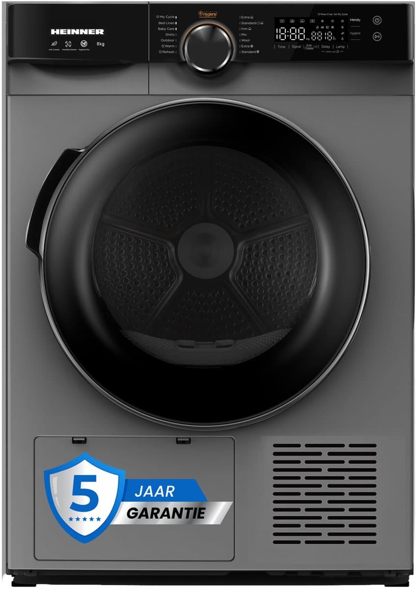 Heinner Warmtepompdroger - 8 KG - 14 Programma's - Antikreukfunctie - LED display - Trommelverlichting - Antraciet — afbeelding 1