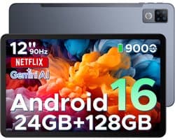 DOOGEE U12 - Tablet - Tablets - 24GB RAM+128GB ROM (2 TB/TF) - 12 inch+90Hz - 9000mAh/18W - Gemini AI - UNISOC T7255 - 13 MP+8 MP - 7,8 mm ultradun - WiFi 5 - Widevine L1 - GPS - Face ID - OTG - FM - Grijs