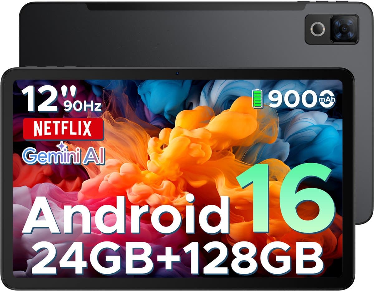 DOOGEE U12 - Tablet - Tablets - 24GB RAM+128GB ROM (2 TB/TF) - 12 inch+90Hz - 9000mAh/18W - Gemini AI - UNISOC T7255 - 13 MP+8 MP - 7,8 mm ultradun - WiFi 5 - Widevine L1 - GPS - Face ID - OTG - FM - Zwart — afbeelding 1