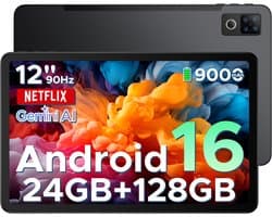 DOOGEE U12 - Tablet - Tablets - 24GB RAM+128GB ROM (2 TB/TF) - 12 inch+90Hz - 9000mAh/18W - Gemini AI - UNISOC T7255 - 13 MP+8 MP - 7,8 mm ultradun - WiFi 5 - Widevine L1 - GPS - Face ID - OTG - FM - Zwart
