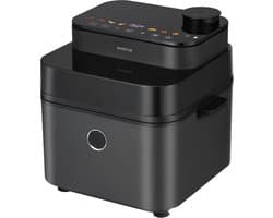 Inventum GF730HLDB Airfryer XXL - 7,3L - Crispy- & stoomfunctie - Kijkvenster - 8 programma's - 80-200 °C - PFAS-vrij - Tot 6 personen - Grijs/Zwart