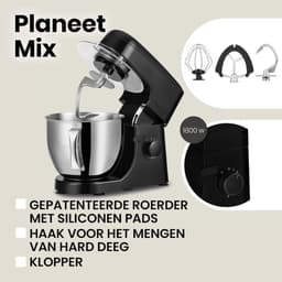 AMA® Mixer met Mengkom - Keukenmachine - Kneedmachine - 31x22x36cm - Zwart — thumbnail 4