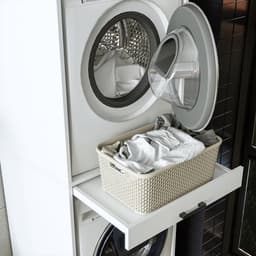 Wasmachinekast met Uittrekplank - Bovenbouw Kast voor Droger en Wasmachine - Wit en Zwart Eiken — thumbnail 2