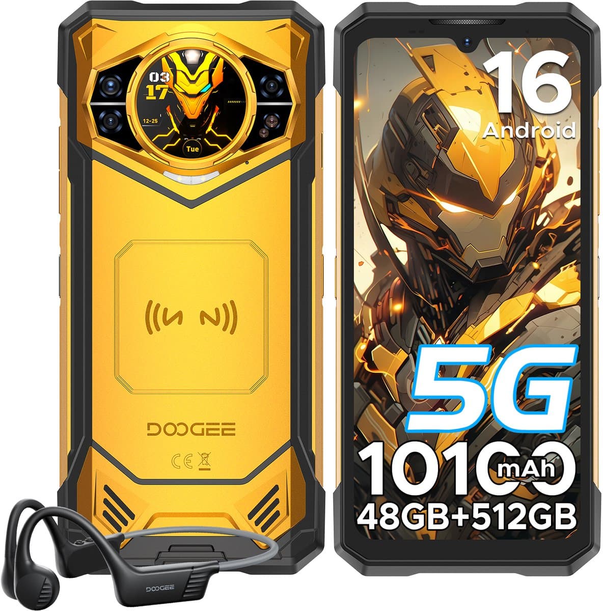 DOOGEE S200 X 5G VIP - Smartphone - Robuuste Smartphone - 48 GB RAM + 512 GB ROM / 2 TB TF - Android 16 - 10100 mAh / 33 W - 6,72 inch FHD+ 120 Hz-scherm - 100 megapixelcamera + 1,32 inch AMOLED - NFC- WiFi 6 - Gezichtsherkenning - GPS - Geel — afbeelding 1