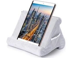 Zachte Universele Tablet Standaard en Boekensteun met Netvak - Verstelbaar Kussen voor iPad, E-reader, Smartphone en Tijdschriften (Grijs)