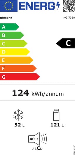 Bomann KG 7359 – Koel- vriescombinatie – 173 Liter – 143 cm hoog – Wit - Energiezuinig klasse C — thumbnail 2