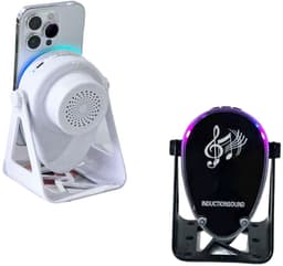 Fivesquare Wireless Mini RGB Speaker – 5W Sensor Induction Audio, 15W Wireless Charging & 180° Telefoonstandaard Witte — thumbnail 4