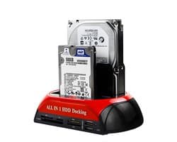 eletrova All-in-One HDD Docking Station + Kaartlezer - Docking Station Laptop/Desktop - Harde Schijf - USB 2.0 – HDD/SSD 2.5/3.5 - IDE/Sata/eSATA - Rood