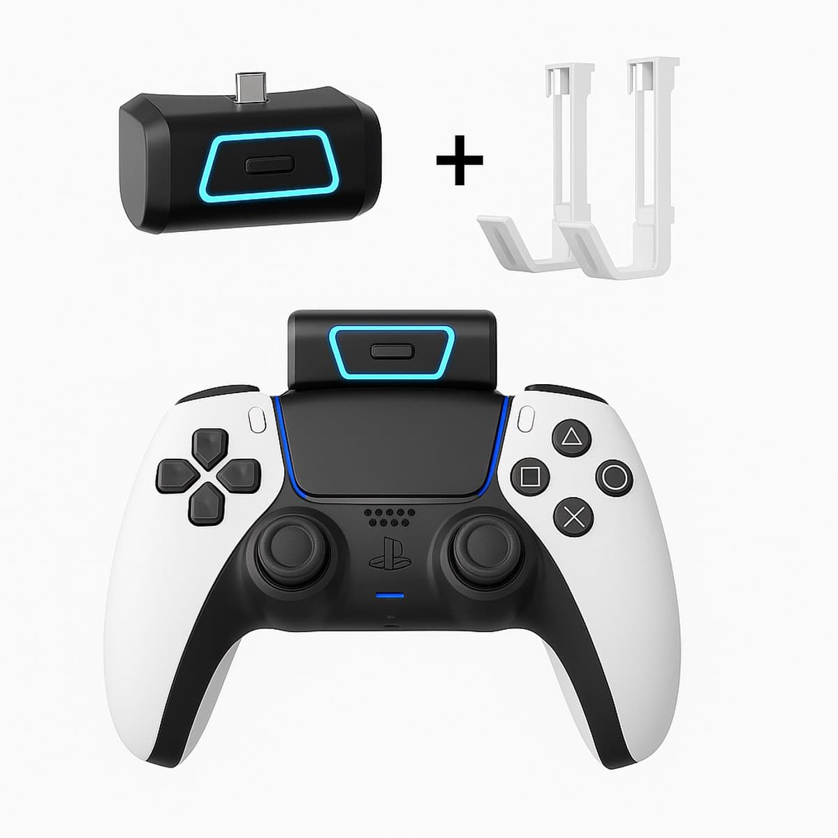 PS5 Controller Powerbank 2000mAh – draadloze oplader - Voor DualSense & DualSense Edge – Met 2 Ophanghaken voor controller en headset — afbeelding 1