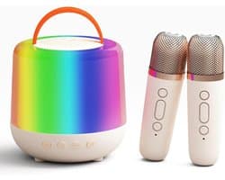 Kinder Karaoke Machine, Mini Systeem met 2 Microfoons, Draagbare Bluetooth Luidspreker met Licht voor Meisjes en Jongens (Room)