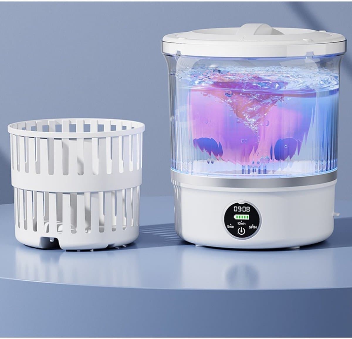 Mini draagbare wasmachine van 3 liter, Geschikt voor het wassen van huishoudkleding, sokken en ondergoed, en als reiswasmachine met centrifugefunctie. — afbeelding 1