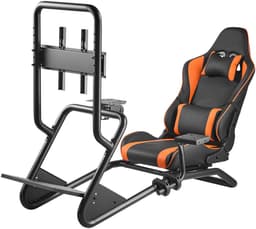 Verstelbare Racestuurstandaard met Monitorbevestiging, Stevige Simulatorcockpit Voor Stuurwielen en Pedalen, Compatibel met Logitech G25, G27, G29, G920, G923, Thrustmaster T300rs, TX F458, T500rs, T3pa-Pro (F1/GT) en Csr-Modellen — thumbnail 1