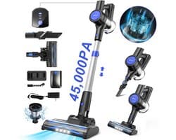 Grenintol - S500 - Steelstofzuiger - Steelstofzuiger Draadloos - 45.000 Pa - 2200 mAh Accu - Draadloze Stofzuiger - Accu tot 60 Minuten - Stofzuiger zonder Zak 1,2 L Stofbak - Stofzuiger Draadloos - LED Licht - Voor Tapijten en Harde Vloer - Blauw