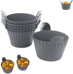 6 stuks - Siliconen eierdopjes voor cakevormpjes - Siliconen eierdopjes - Siliconen bakvormpjes - Airfryer eivorm - Airfryer accessoires - grijs - oor eieren, cupcakes, muffins, puddingen, eierpasteitjes — thumbnail 1