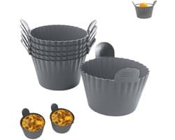 6 stuks - Siliconen eierdopjes voor cakevormpjes - Siliconen eierdopjes - Siliconen bakvormpjes - Airfryer eivorm - Airfryer accessoires - grijs - oor eieren, cupcakes, muffins, puddingen, eierpasteitjes