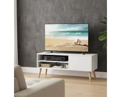 Elegante TV-kast Lowboard voor Televisies tot 55 Inch – Modern Industrieel Design – 120 cm – Wit Met Crèmekleurige Accenten – Ruime Opbergruimte en Kabelmanagement Depauwwonen