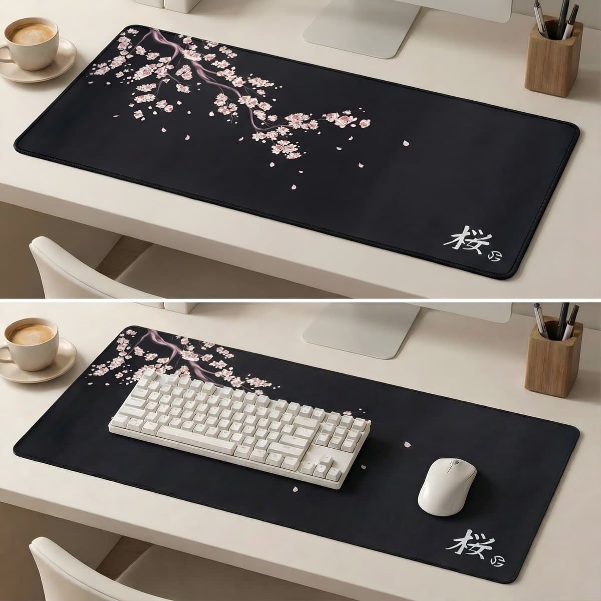 Grote Muismat 80x30 | Gaming Muismat | Zwart | XXL | Antislip | Desktop Mat | Computer Mat | Japanse blossom — afbeelding 1