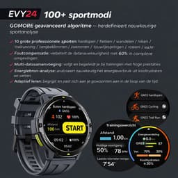 Evy24 Smartwatch GPS 48mm - Sporthorloge Heren en Dames - Belfunctie - Waterdicht - Hartslagmeter - Stappenteller - 2 Bandjes - iOS en Android - Zwart — thumbnail 11
