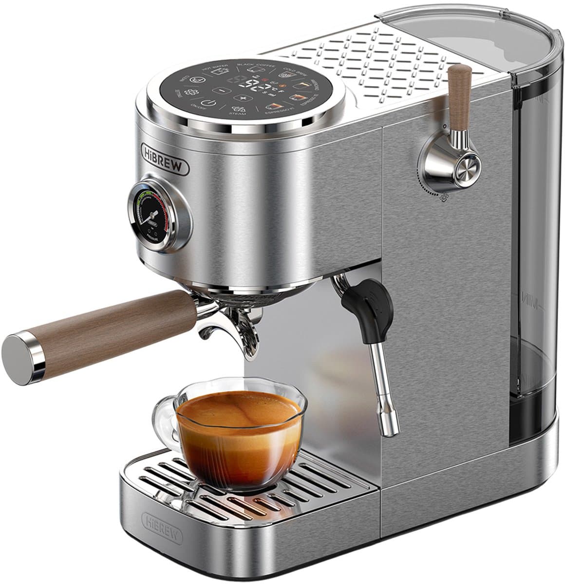 HiBREW H13 Semi-automatische Espressomachine - Dubbele Boiler Systeem met 20 Bar Druk - Multifunctionele Bereidingsmodi - Instelbare Drupbak - Zilver — afbeelding 1