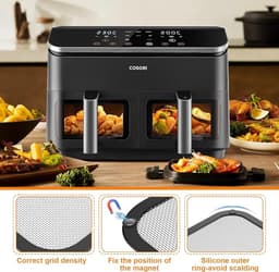 Spatdeksel Voor Airfryer - Airfryeraccessoire - Roestvrij Staal - Compatibel Met De Cosori 10L Dual Flame/Dual Fryer Airfryer - Magnetische Spatdeksel Van Roestvrij Staal - Gemaakt Van Duurzame Materialen — thumbnail 4