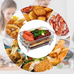 Airfryer Rek - 3 stuks gelaagde dehydrator rekken - RVS grillrek Rechthoekige - airfryer grillrooster - met clip en verhoogde voetjes - Geschikt voor Ninja Dual Airfryer — thumbnail 6